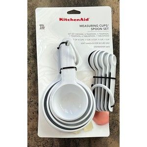 KitchenAid Measuring Cups Spoons Teaspoon Set White 9 Piece Combo Stack New